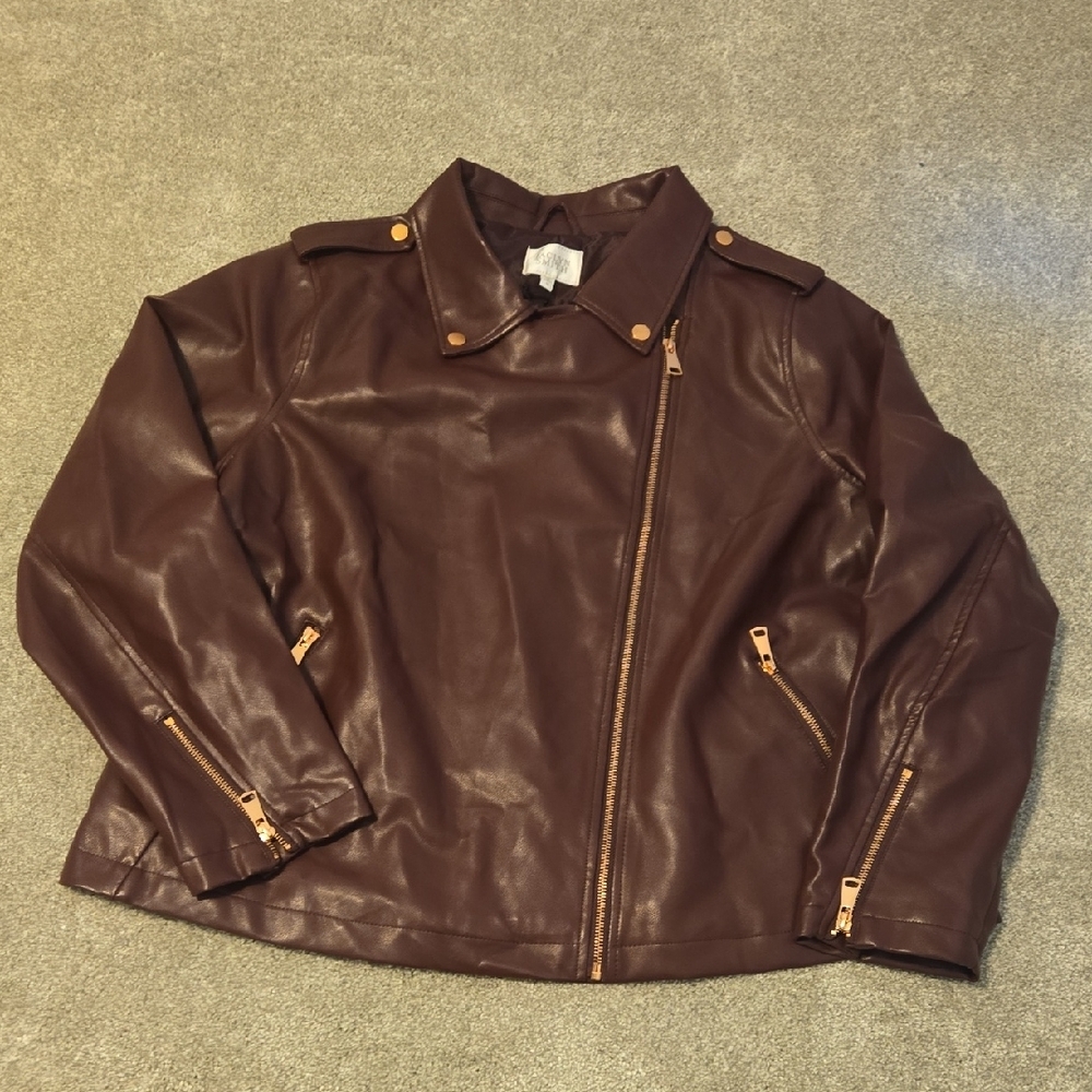 Jaclyn Smith Maroon Moto Polyureethane Jacket